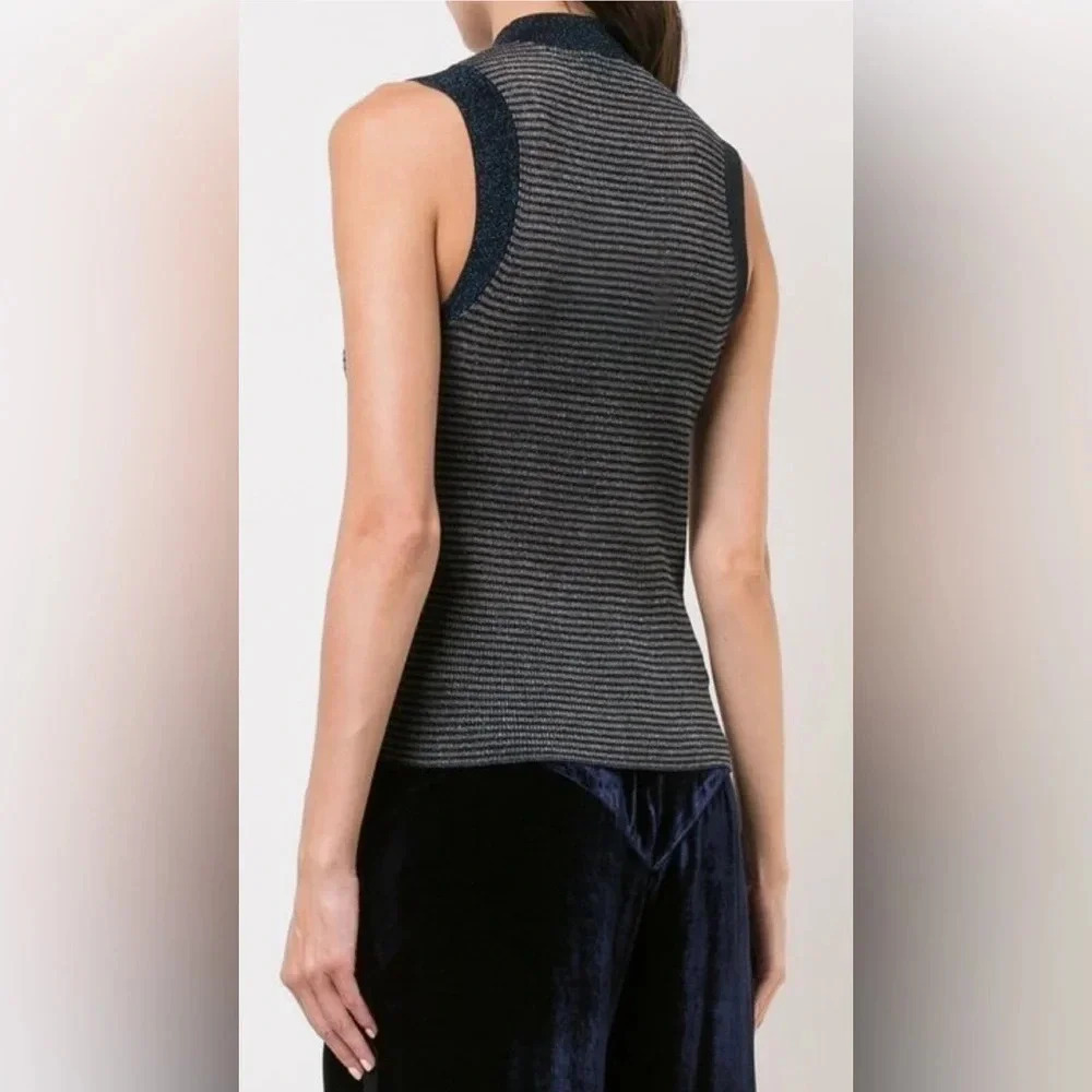 NWT RAG & BONE Raina Denim Blue Lurex Striped Sleeveless Top Small - Picture 5 of 11